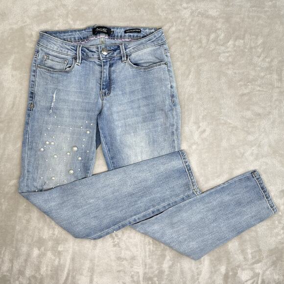 Nanette Lepore Caitlyn Girlfriend Pearl Denim Jeans Size 2 Distressed Y2K 90s - Picture 1 of 16